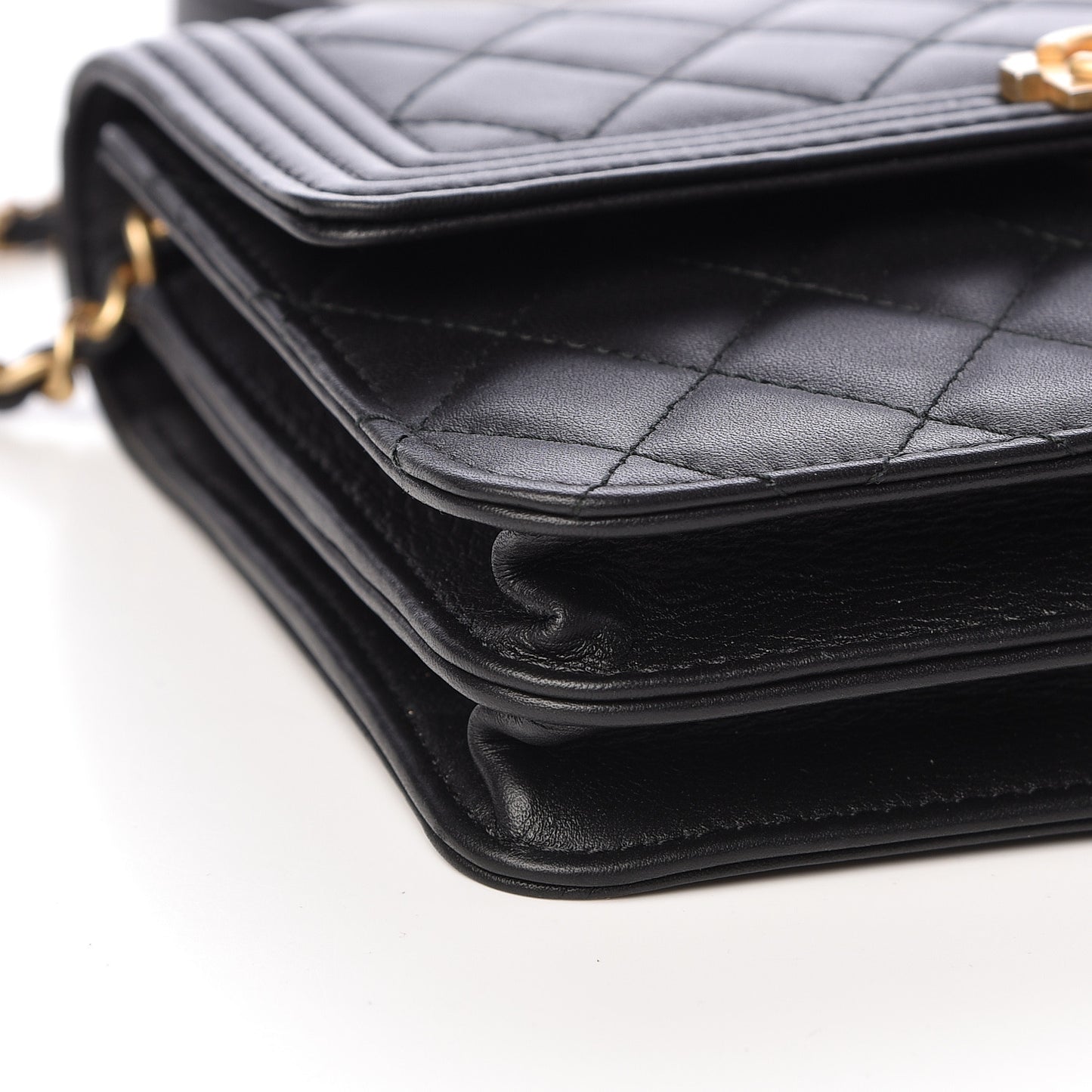 Calfskin Quilted Boy Square Wallet on Chain WOC Black