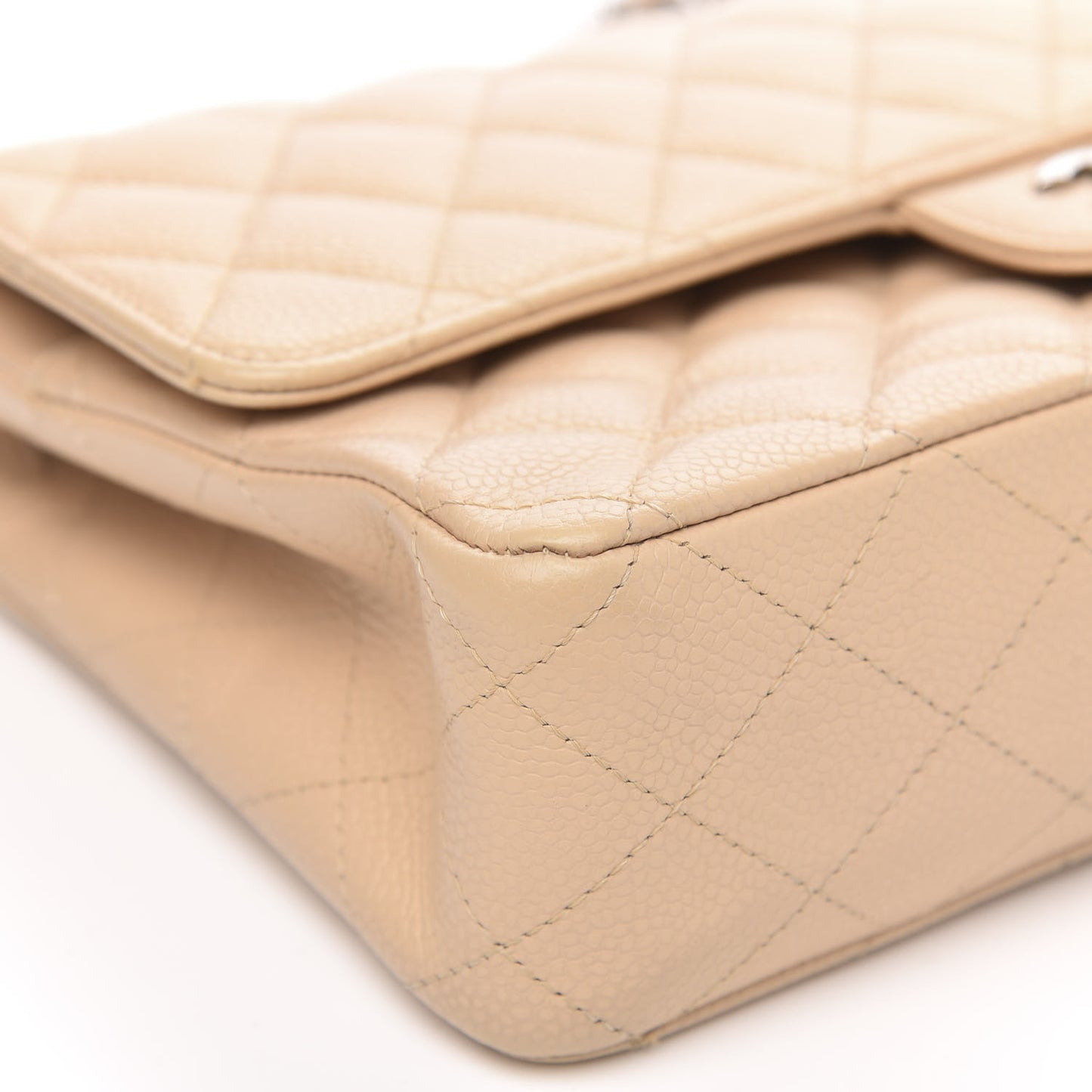 Caviar Quilted Medium Double Flap Beige