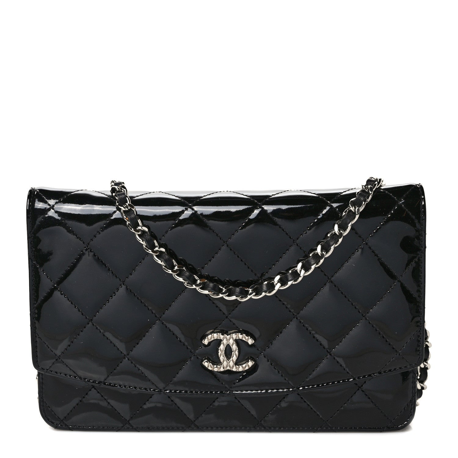 Chanel Patent Quilted Brilliant Wallet On Chain WOC Black 1 of 10