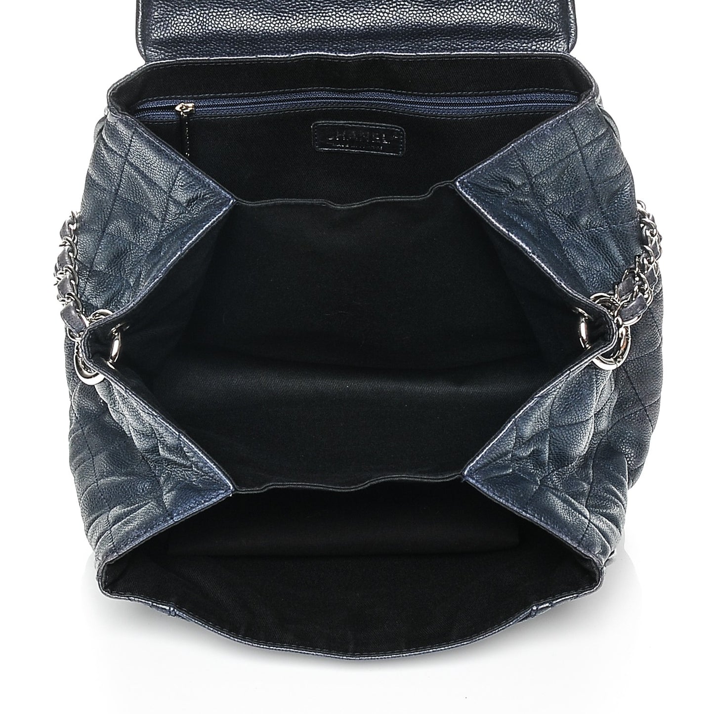 Caviar Quilted Timeless Accordion Flap Navy Blue
