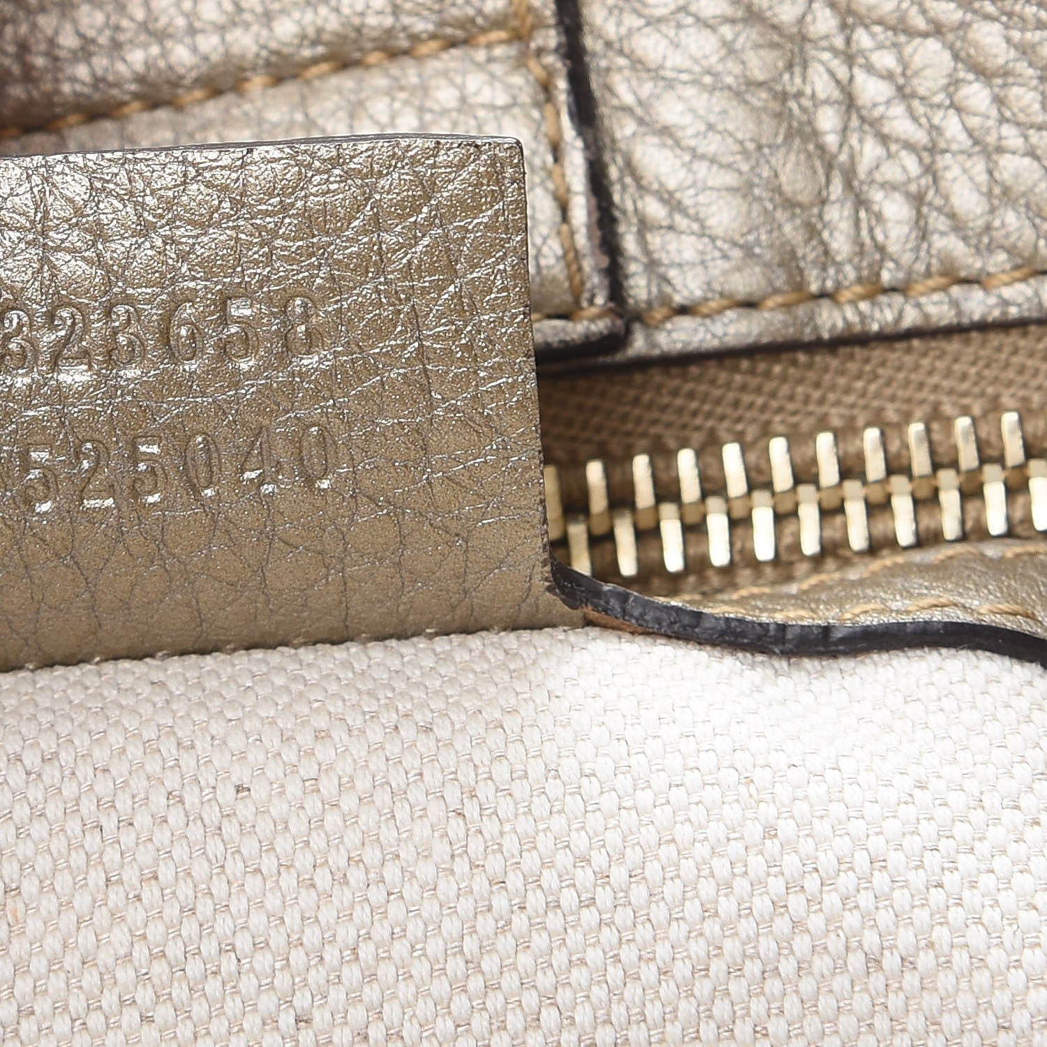 Gucci Metallic Pebbled Calfskin Large Bamboo Shopper Tote Golden Beige 9 of 9