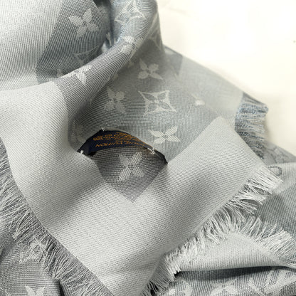 Louis Vuitton Silk Lurex Wool Monogram Shine Shawl Glacier 4 of 4