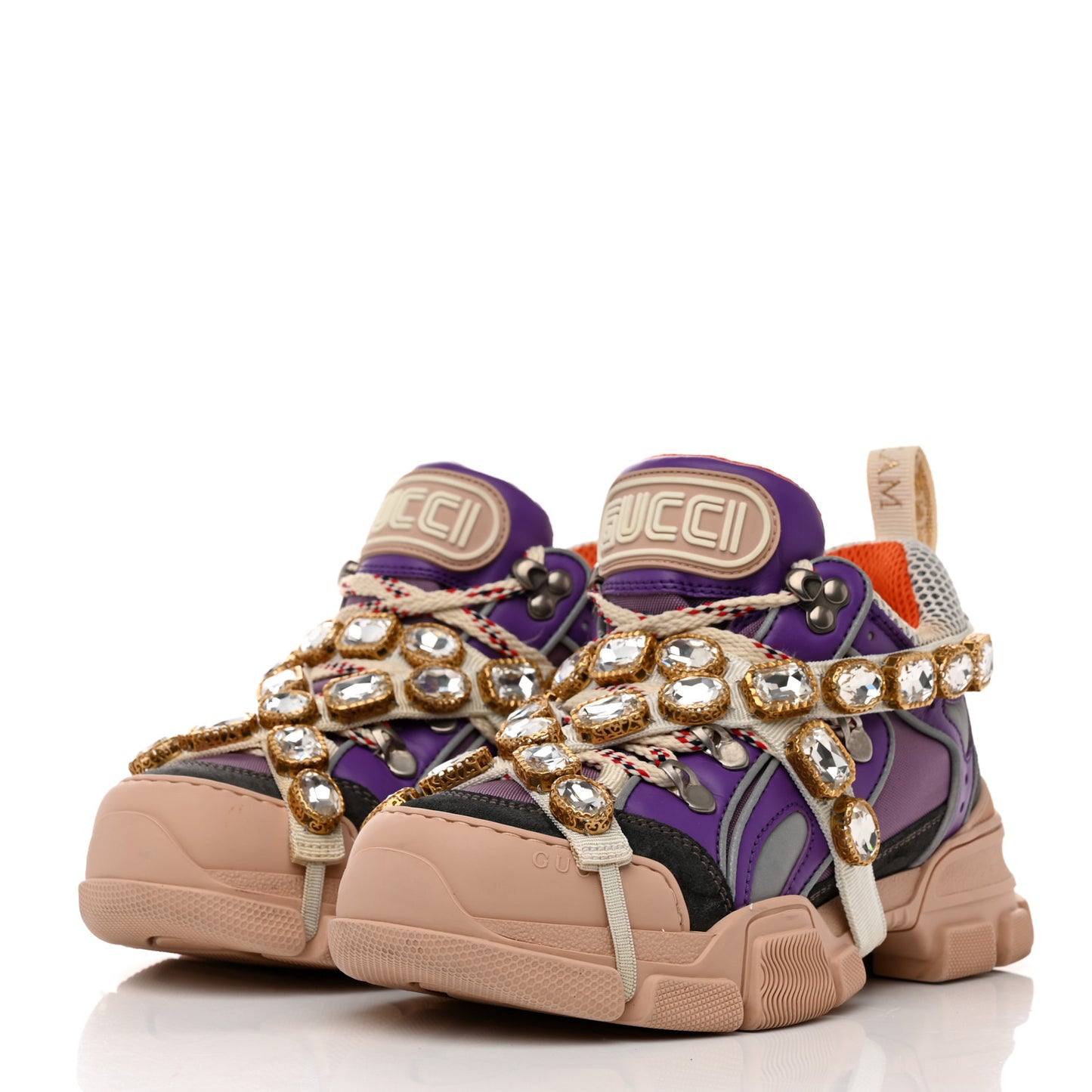 X SEGA Nylon Calfskin Suede Removable Crystals Womens Flashtrek Sneakers 36 Lavender Loess Shine Purple
