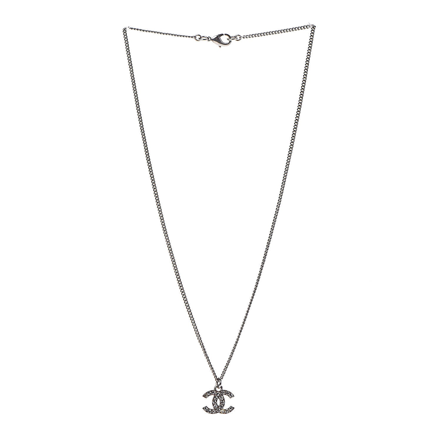 Chanel Crystal Timeless CC Necklace Silver 3 of 6