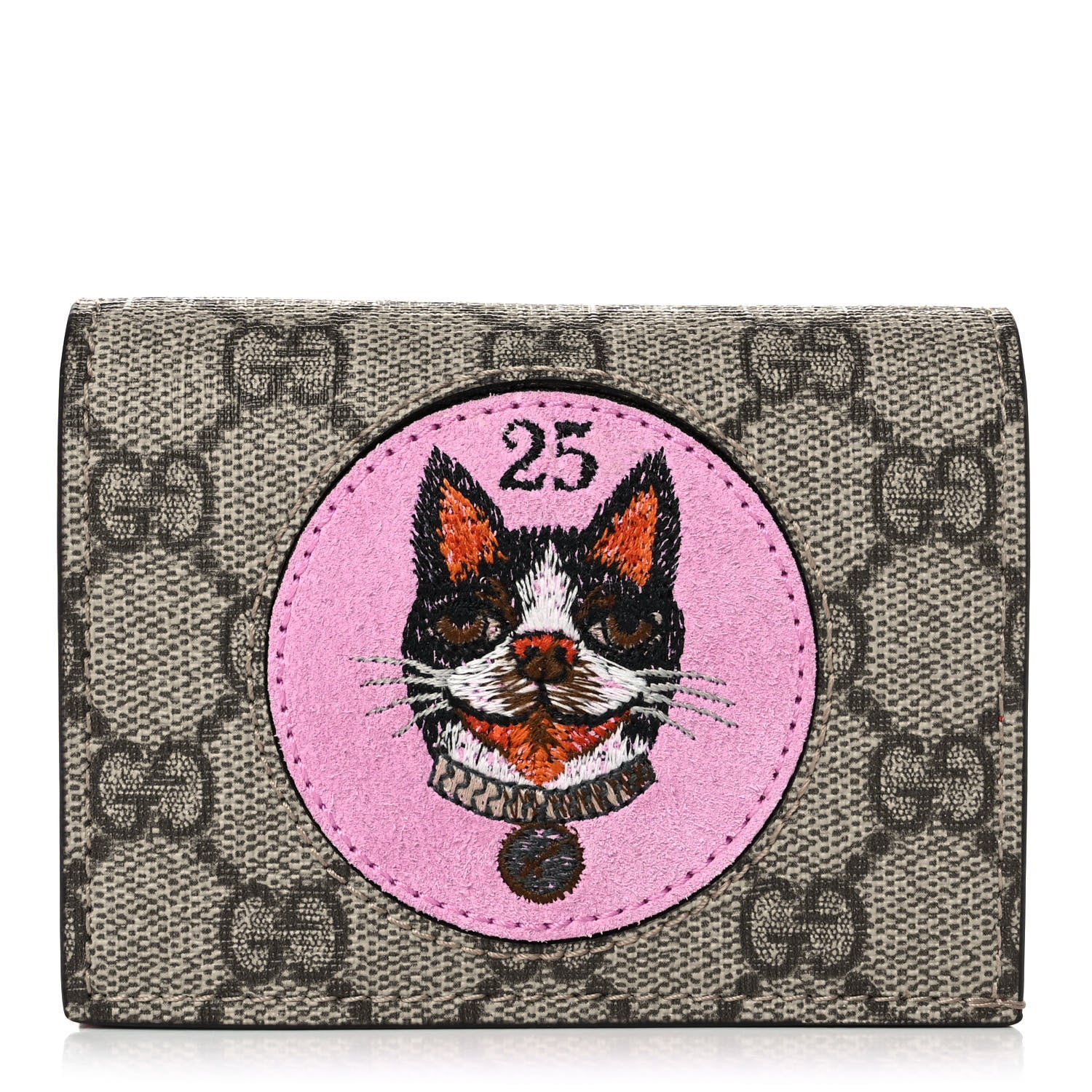 Gucci GG Supreme Monogram Bosco Patch Card Case Wallet Beige Malva Hibiscus Red 2 of 20