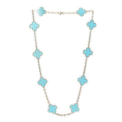 Van Cleef & Arpels 18K Yellow Gold Turquoise 10 Motifs Vintage Alhambra Necklace 3 of 15