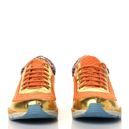 Chanel Tweed Lambskin Tennis Sneakers 38.5 Orange 2 of 8