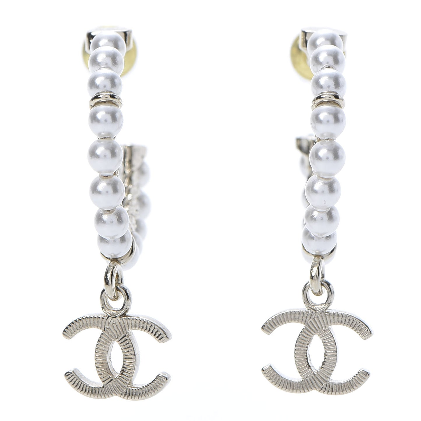 Pearl Charms CC Hoop Earrings Gold