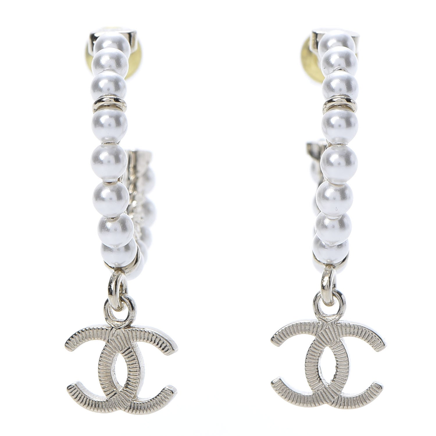 Chanel Pearl Charms CC Hoop Earrings Gold 1 of 6