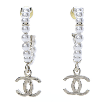 Chanel Pearl Charms CC Hoop Earrings Gold 1 of 6