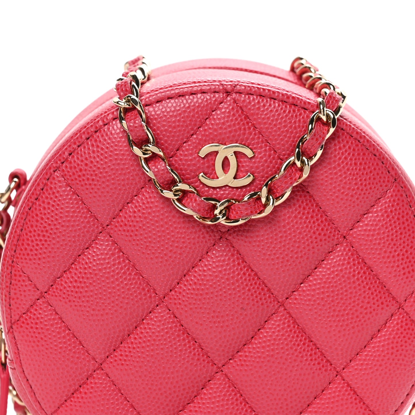 Caviar Quilted Round Clutch With Chain Pink