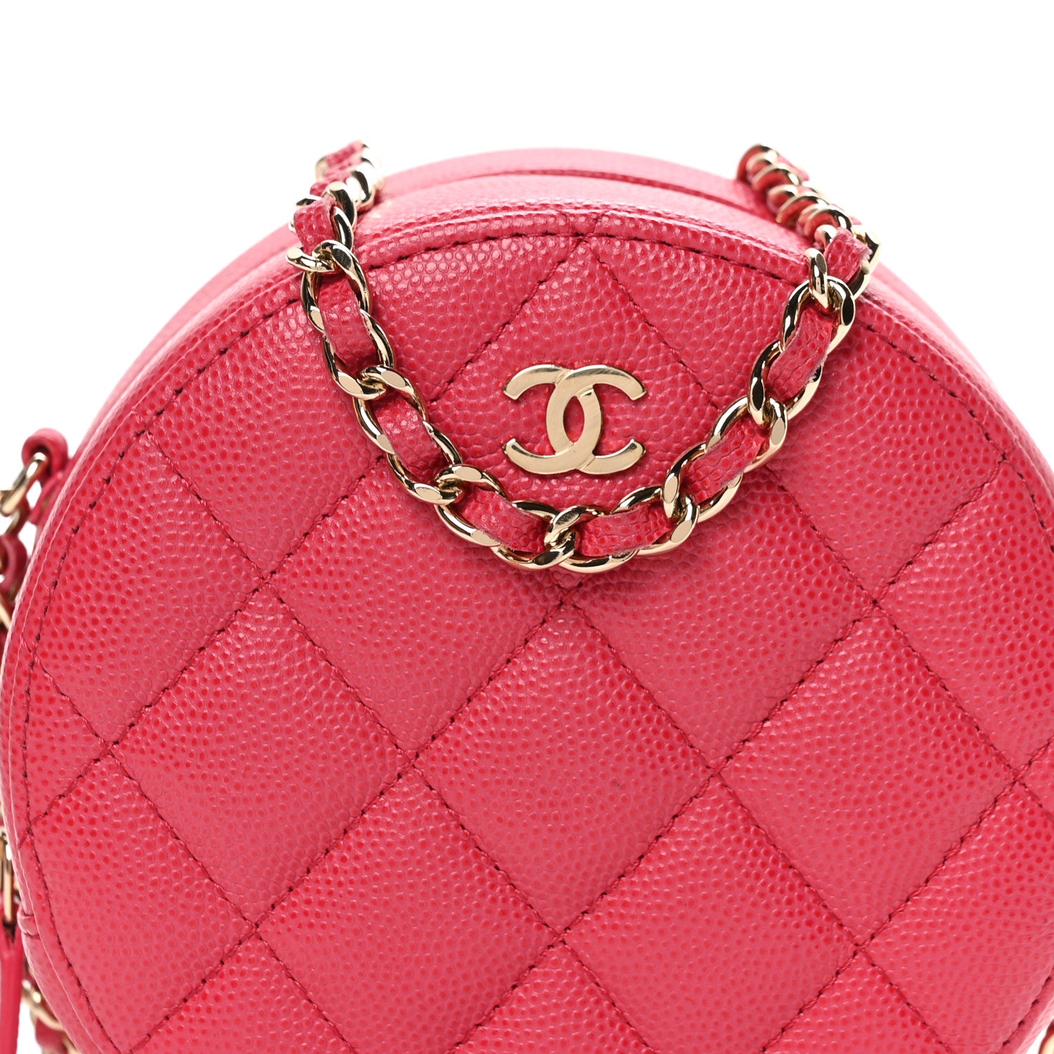 Chanel Caviar Quilted Round Clutch With Chain Pink 8 of 11