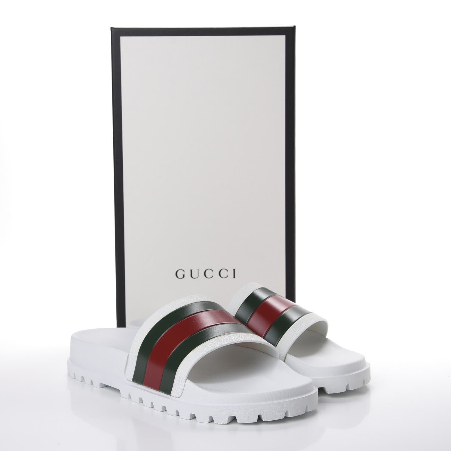 Gucci Rubber Web Mens Lug Sole Slide Sandals 9 Great White Green Red 10 of 10