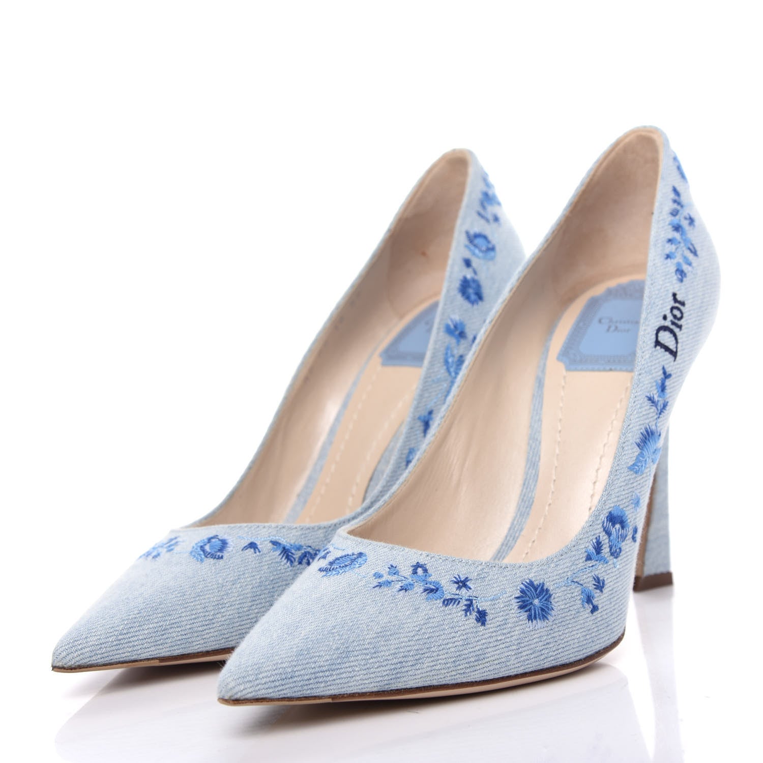 Christian Dior Denim Embroidered Pumps 39 Light Blue 3 of 11