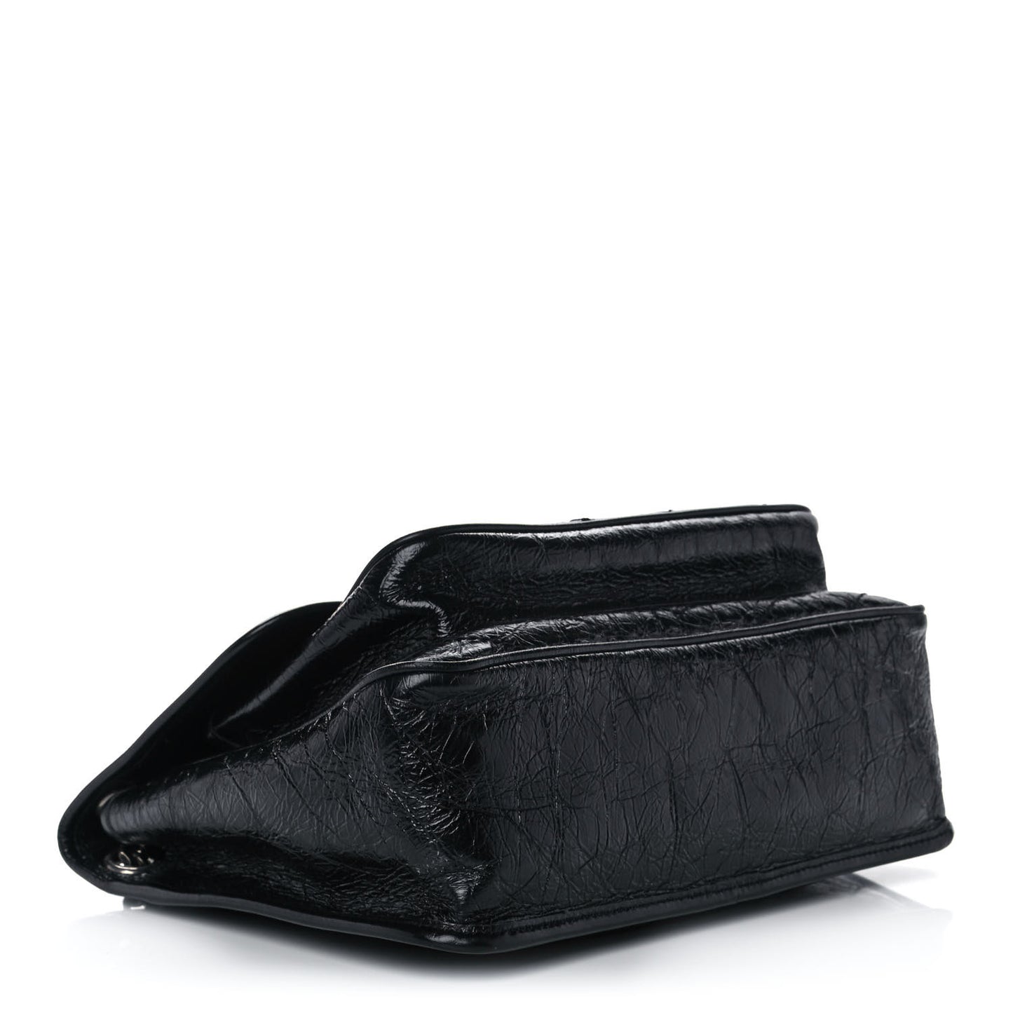 Crinkled Calfskin Matelasse Monogram Medium Niki Chain Satchel Black