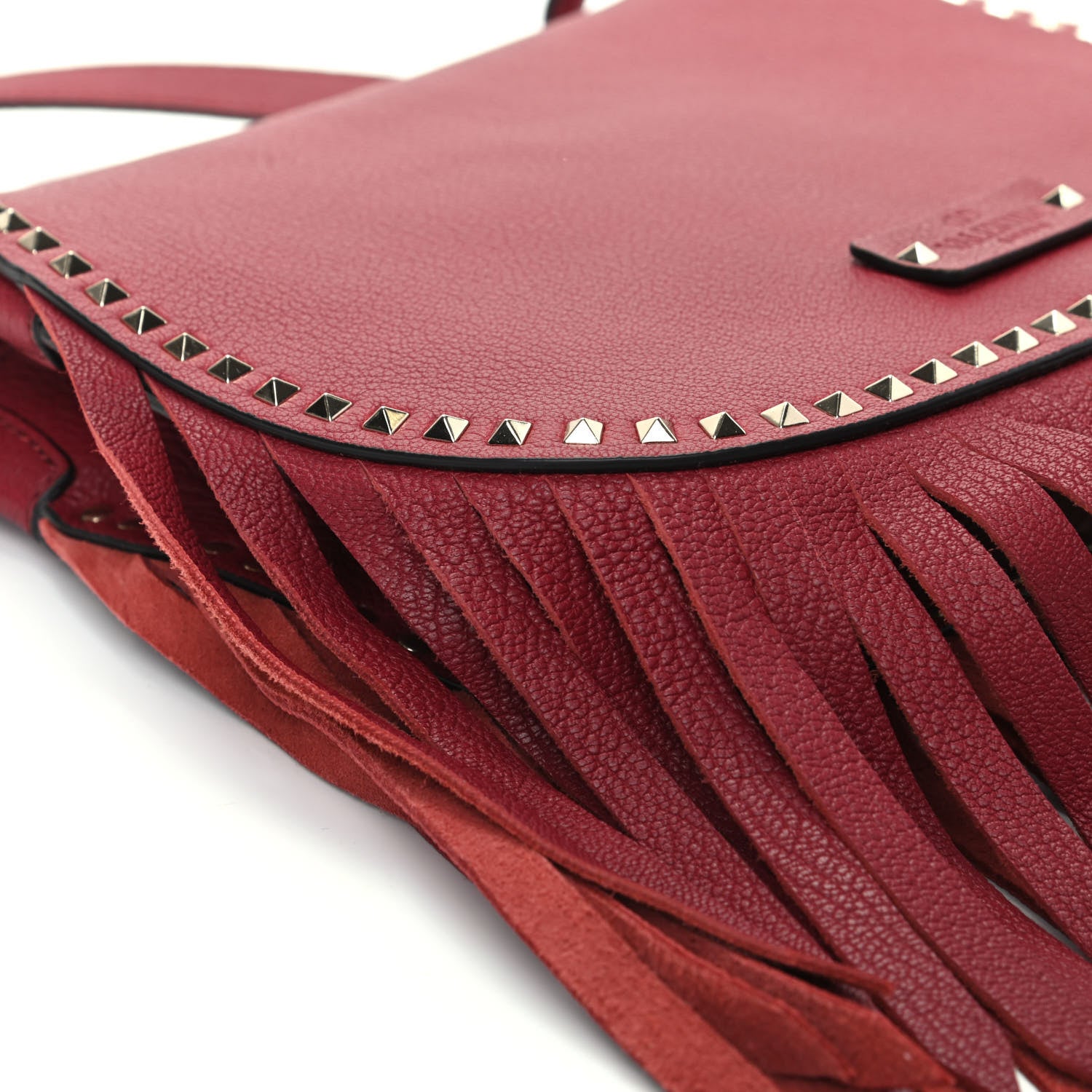 Valentino Garavani Pebbled Calfskin Rockstud Fringe Messenger Bag Rosso 6 of 9