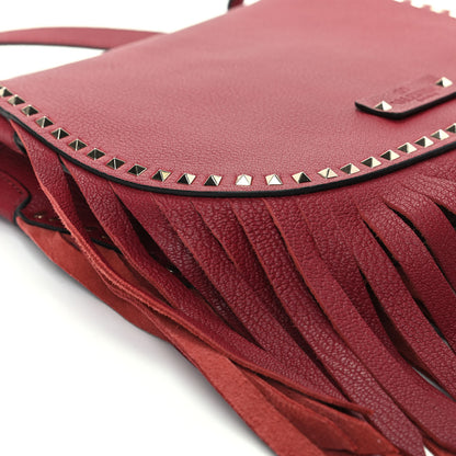 Valentino Garavani Pebbled Calfskin Rockstud Fringe Messenger Bag Rosso 6 of 9