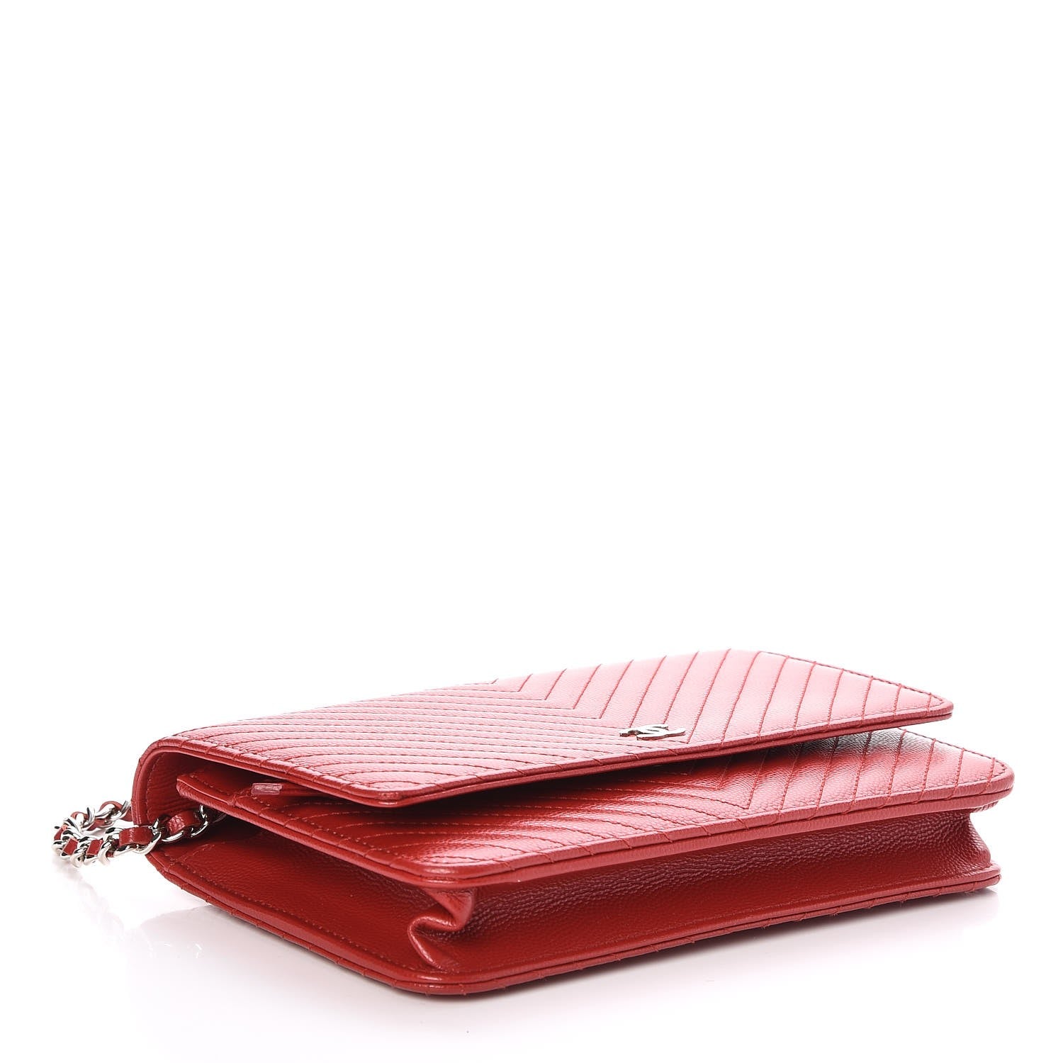 Chanel Caviar Chevron Quilted Wallet On Chain WOC Red 4 of 7