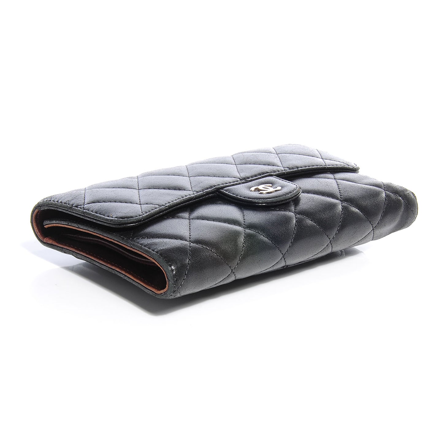 Lambskin Quilted Large Flap Wallet Black