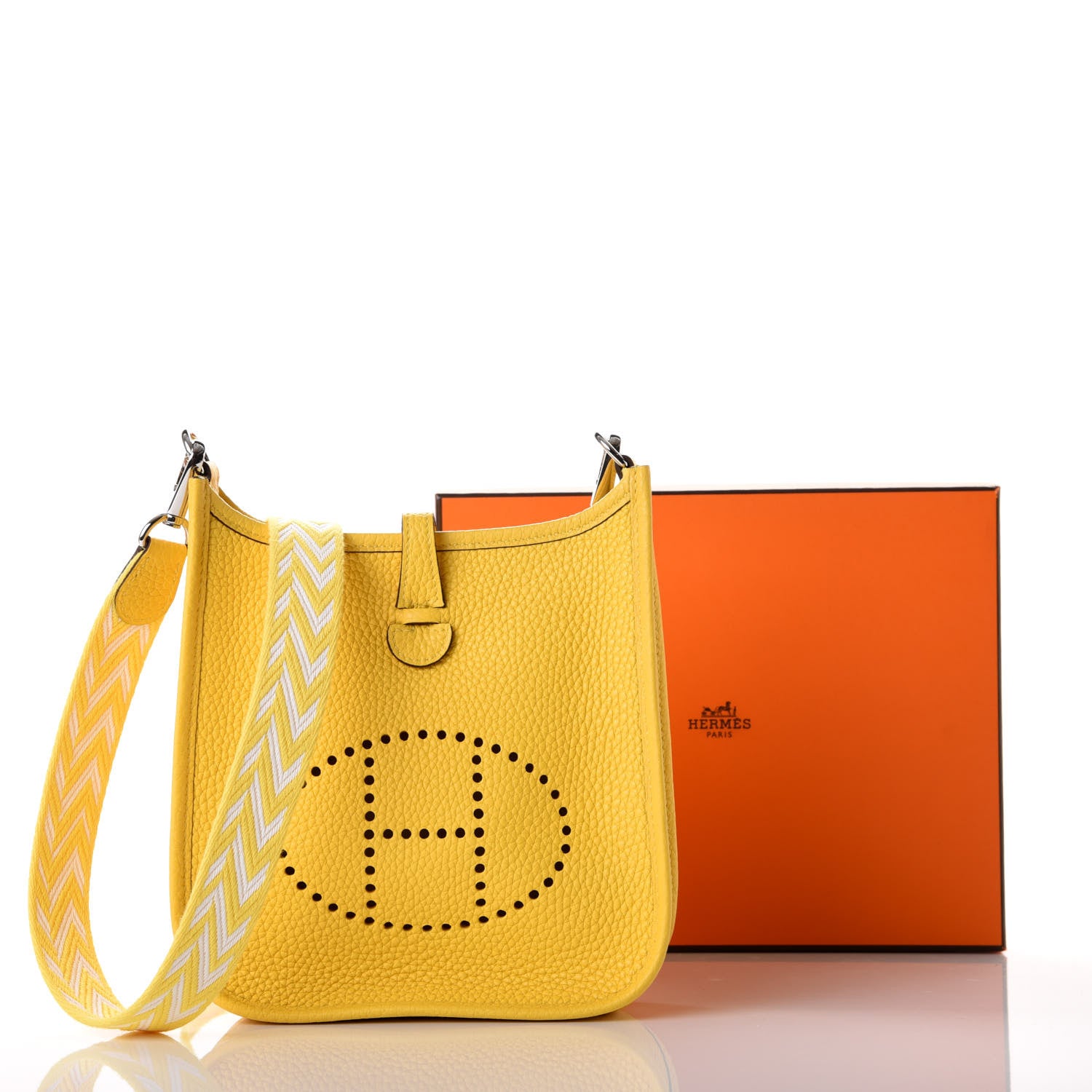 Hermes Taurillon Clemence Amazone Evelyne TPM Jaune De Naples White 9 of 9