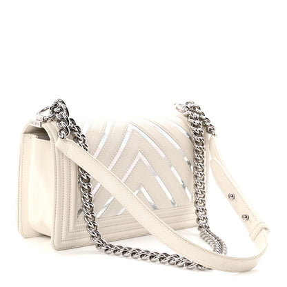 Chanel Lambskin Iridescent PVC Chevron Quilted Medium Boy Flap White Silver 3 of 11