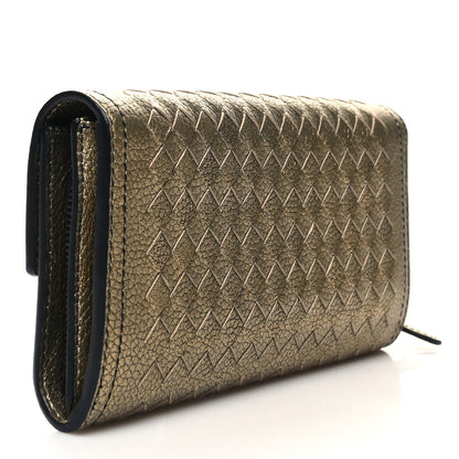 Bottega Veneta Metallic Nappa Intrecciato Continental Flap Wallet Champagne 3 of 9