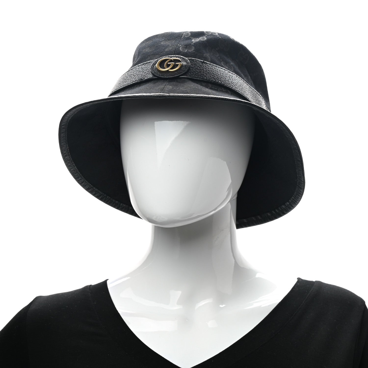 Gucci Monogram Textured Dollar Calfskin GG Jago Bucket Hat L Black 2 of 11