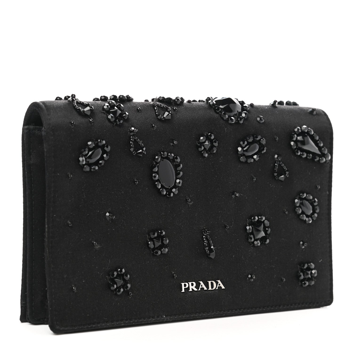Prada Satin Crystal Clutch Black 3 of 8