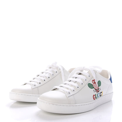 Gucci Calfskin Miro Soft Tennis Embroidered Womens Ace Sneakers 37.5 White Rio Blue 3 of 9