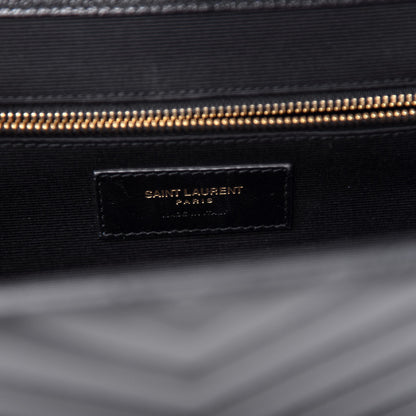 Saint Laurent Grain De Poudre Matelasse Chevron Large Monogram Satchel Black 6 of 11