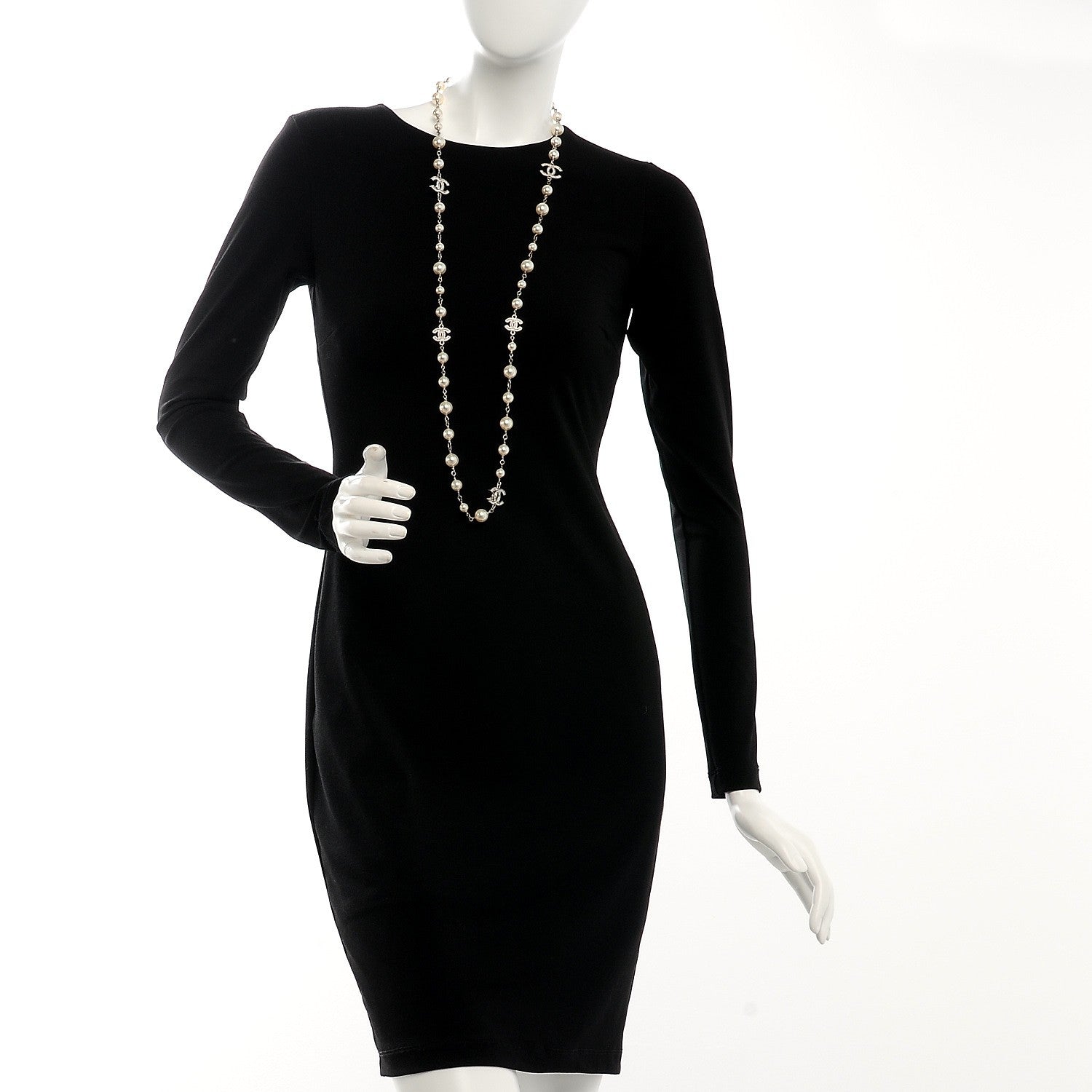 Chanel Crystal Pearl CC Long Necklace Silver 2 of 6