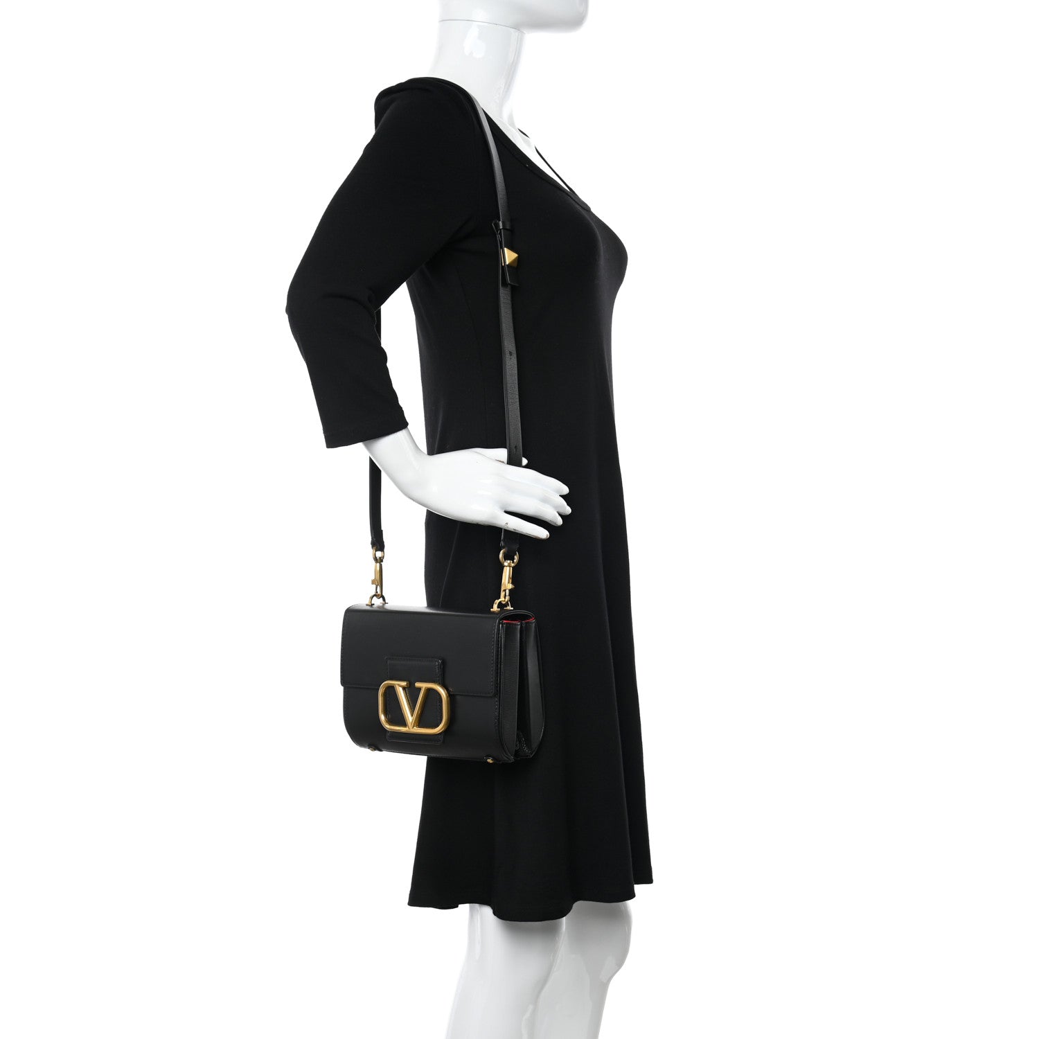 Valentino Garavani Grainy Calfskin Vlogo Stud Sign Shoulder Bag Black 2 of 11