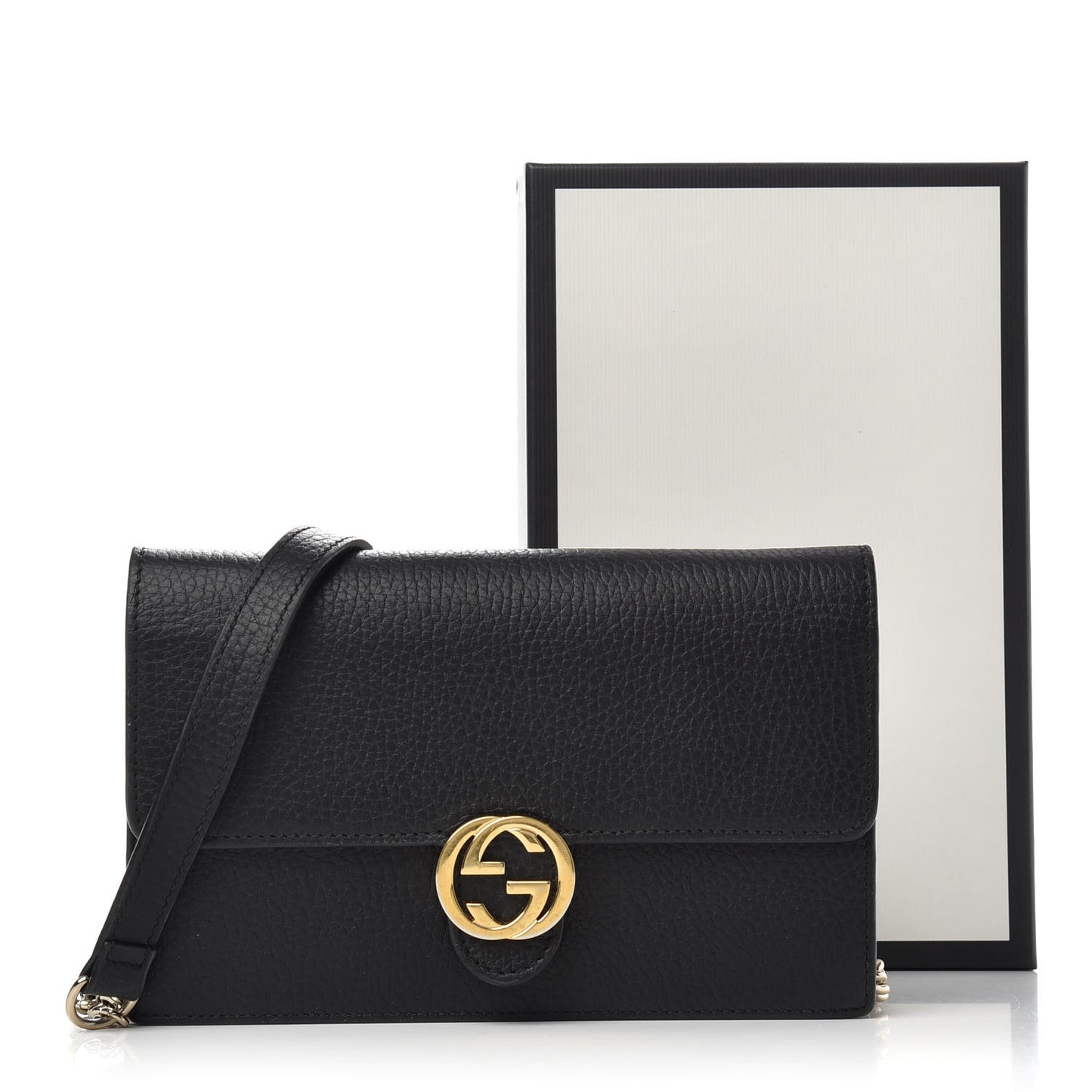 Dollar Calfskin Interlocking G Chain Wallet Black