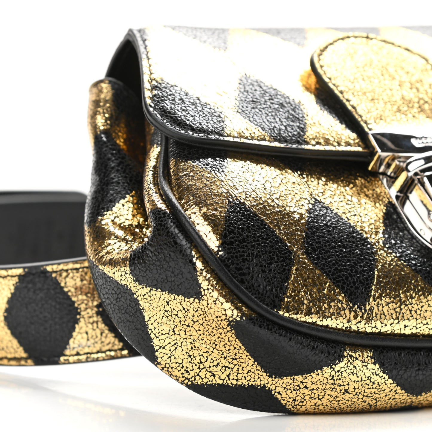 Metallic Cracked Calfskin Belt Bag Gold Black