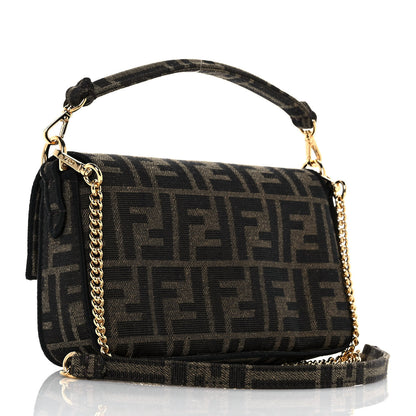 Fendi Fabric Jacquard FF 1974 Mini Baguette Tobacco Moro Black 3 of 9