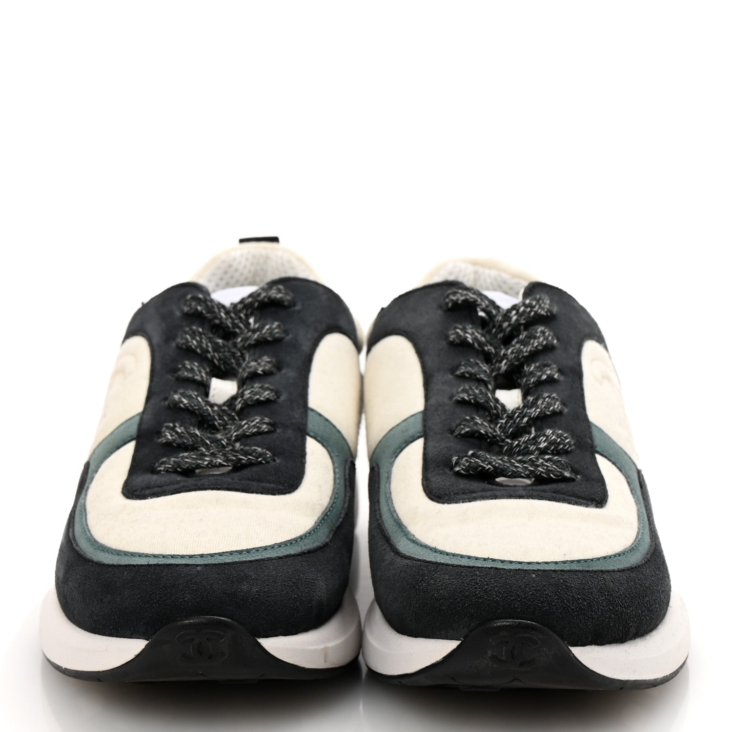 Chanel Suede Calfskin Fabric CC Sneakers 39 Dark Grey 3 of 8