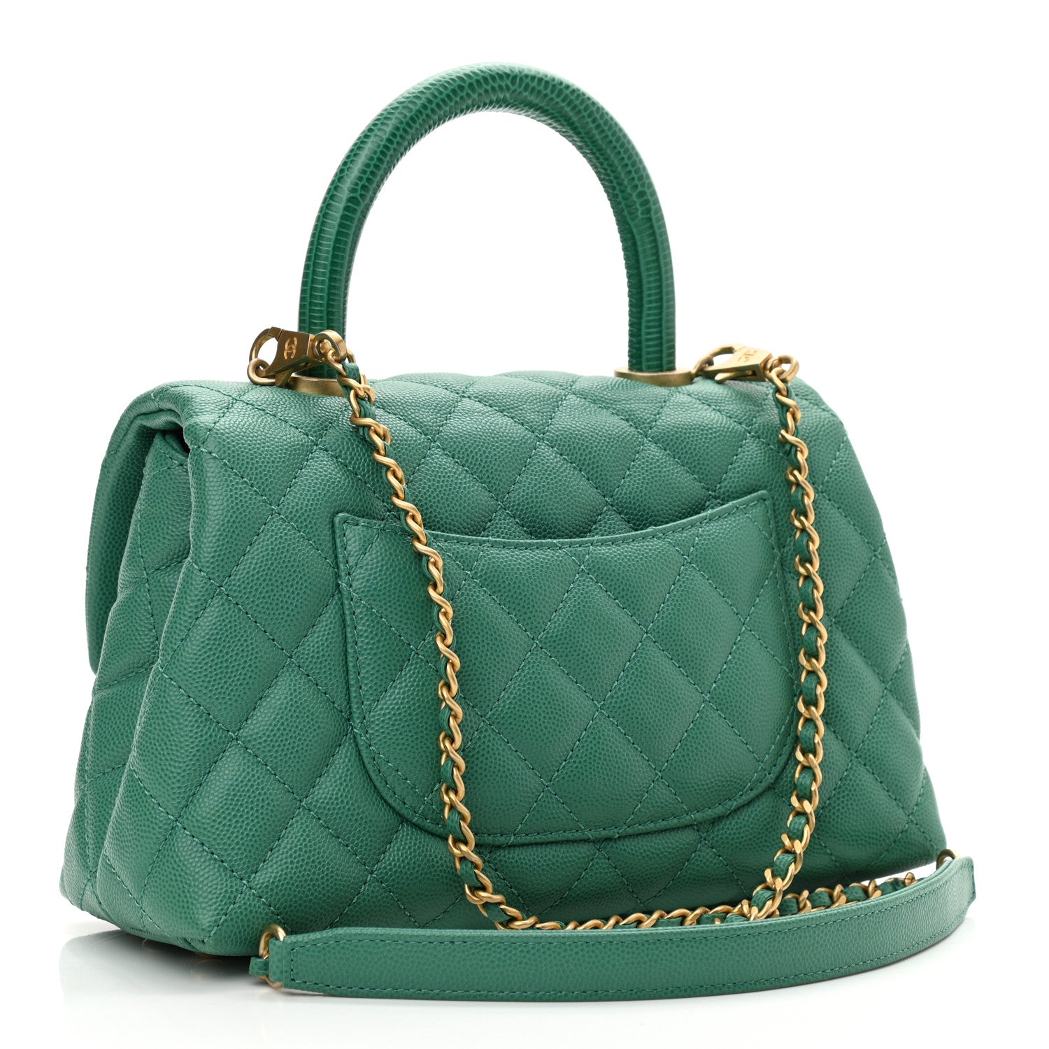 Chanel Caviar Lizard Quilted Mini Coco Handle Flap Green 3 of 10