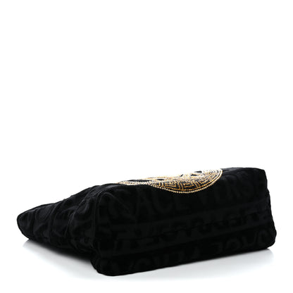 Versace Terry Cloth Allover Crystal Studded Medusa Tote Black 4 of 12