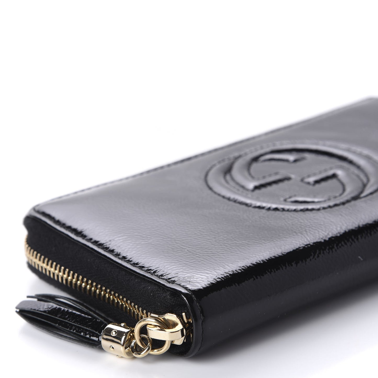 Patent Calfskin Soho Zip Around Wallet Black