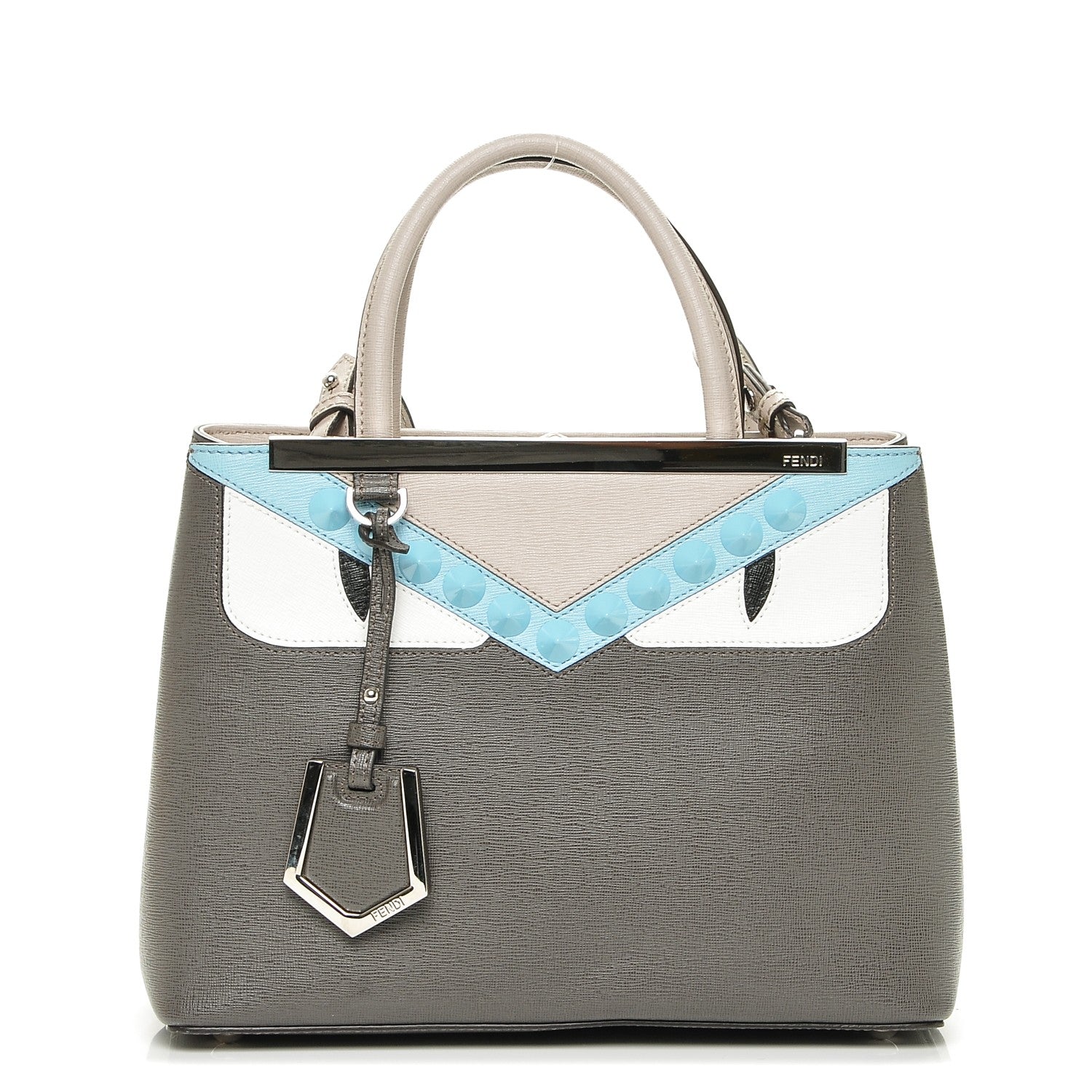 Fendi Vitello Elite Monster Eyes Studded Petite 2Jours Tote Carbone White Multicolor 1 of 6