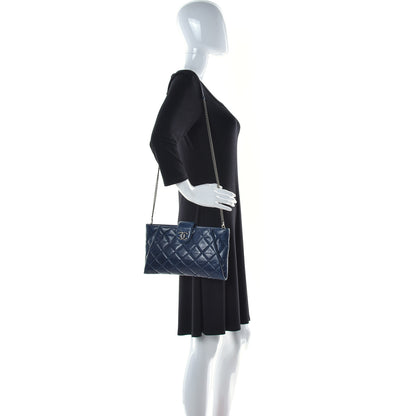 Chanel Aged Calfskin Quilted Zip Clutch Blue 2 of 24