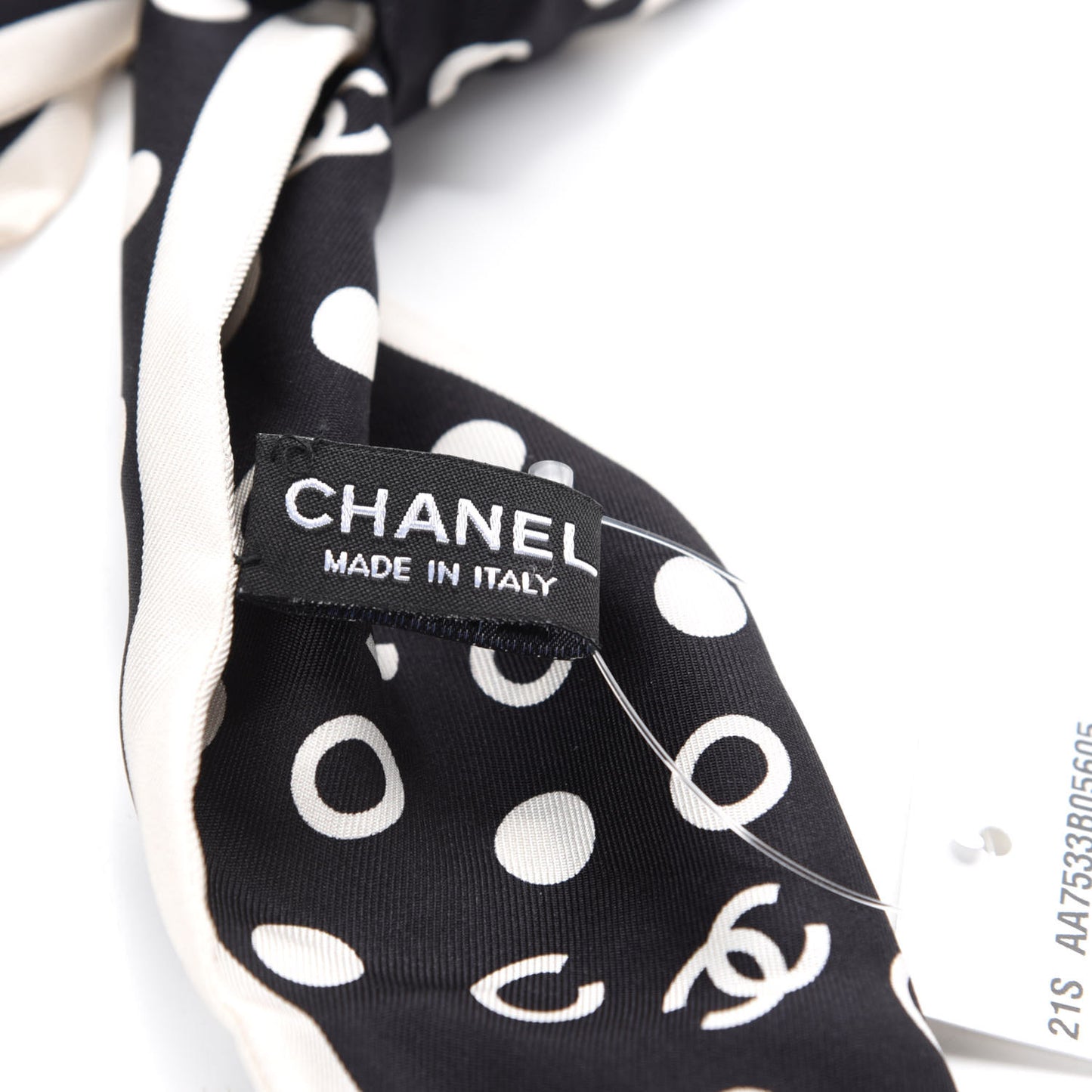 Silk CC Twilly Hair Tie Black White
