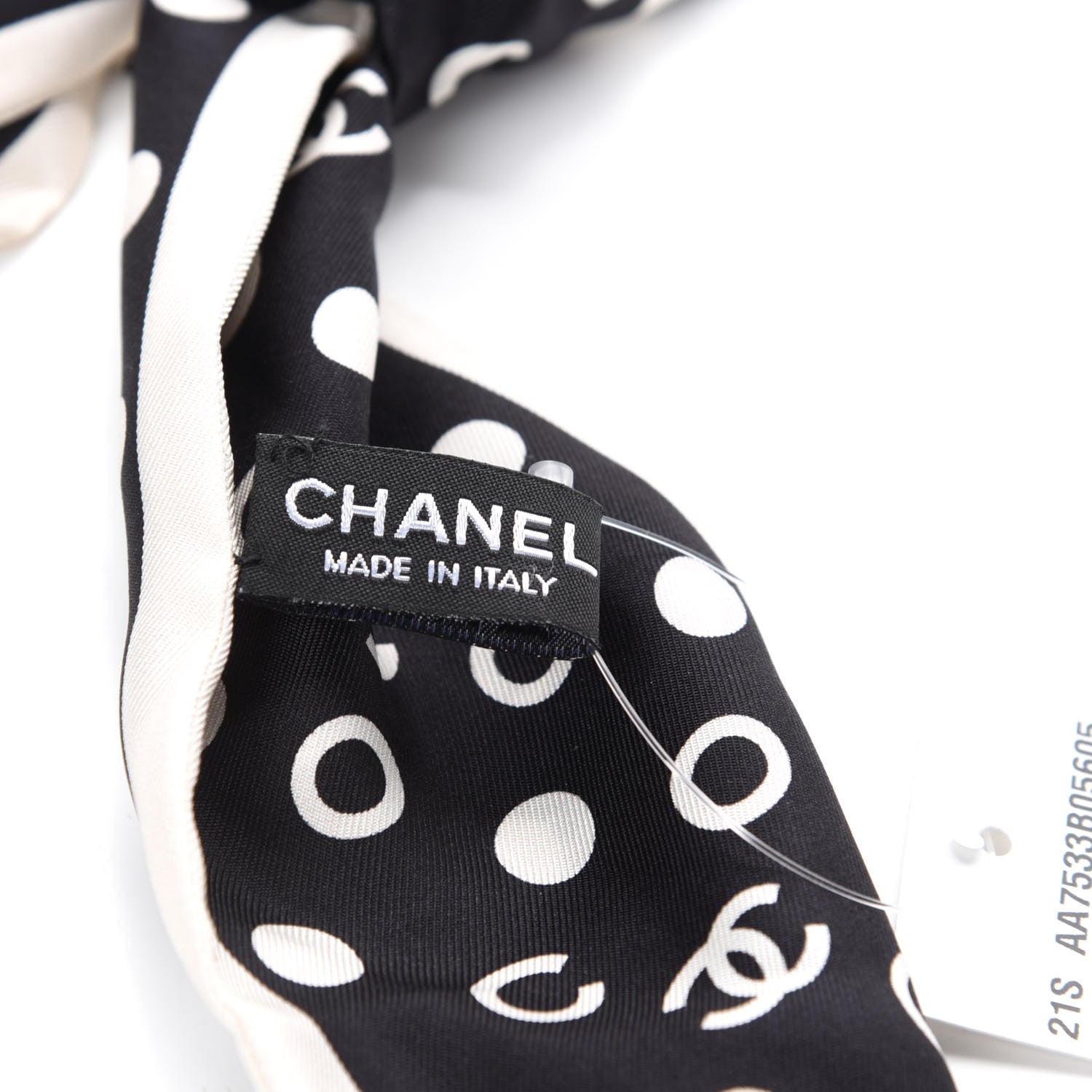 Chanel Silk CC Twilly Hair Tie Black White 4 of 5