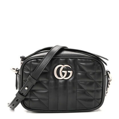 Gucci Calfskin Matelasse Aria Mini GG Marmont Chain Shoulder Bag Black 1 of 10