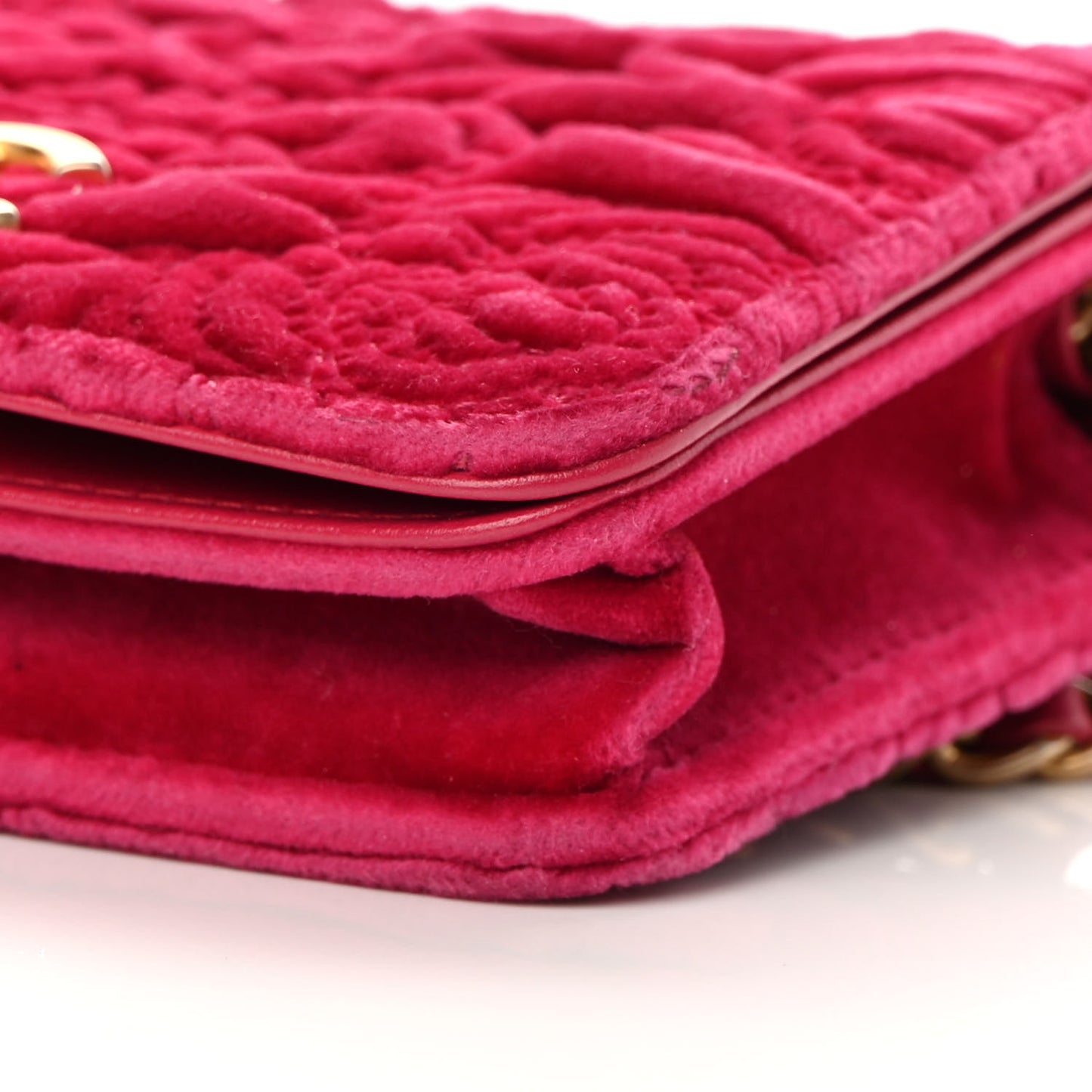 Velvet Quilted Camellia Velvet Flap Coin Purse With Chain Fuchsia