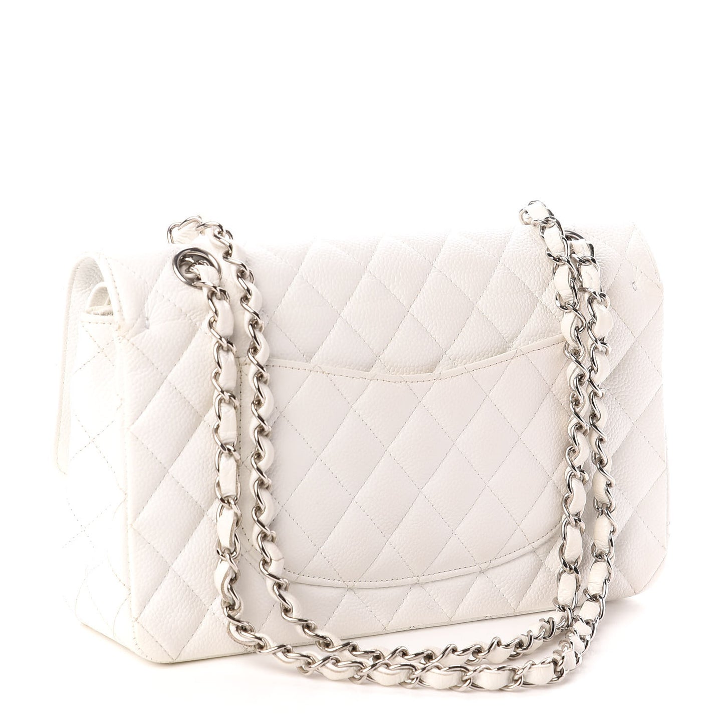 Caviar Quilted Medium Double Flap White