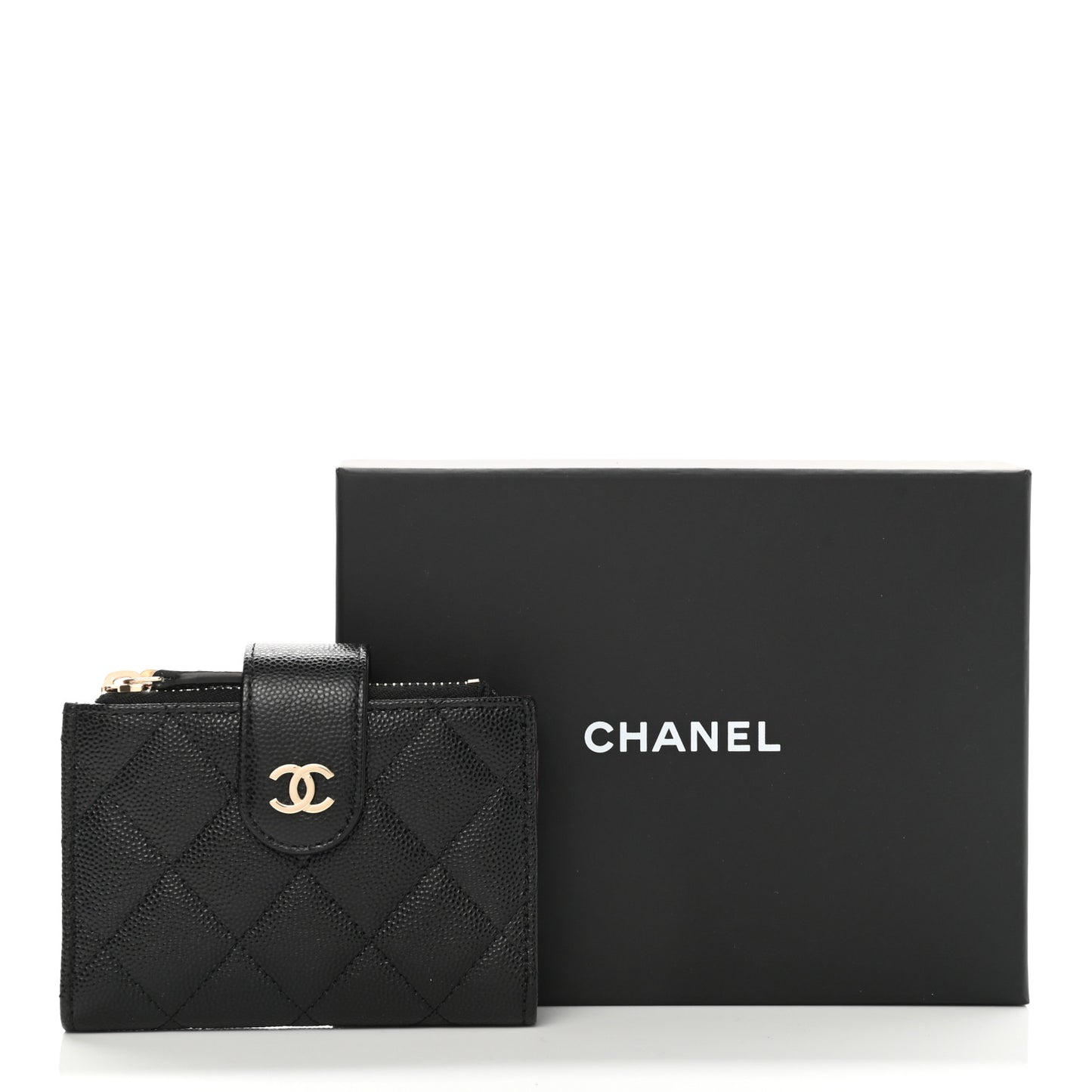 Caviar Quilted Compact Zipped Pocket Wallet Black