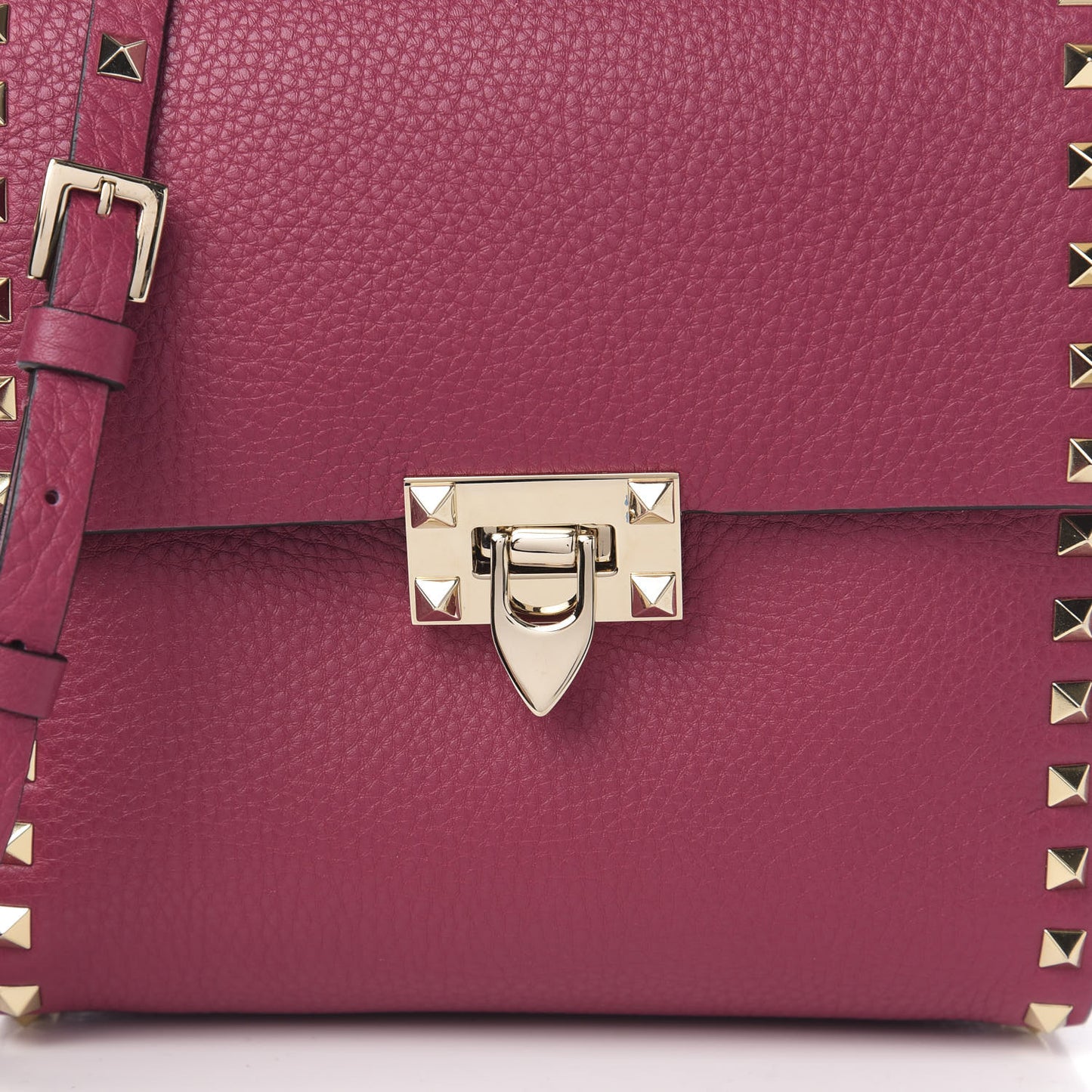 Pebbled Calfskin Rockstud Flip Lock Flap Messenger Raspberry