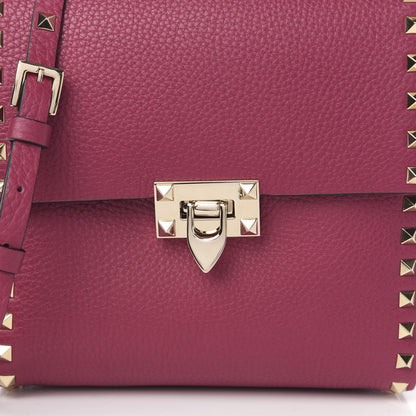 Valentino Garavani Pebbled Calfskin Rockstud Flip Lock Flap Messenger Raspberry 8 of 8