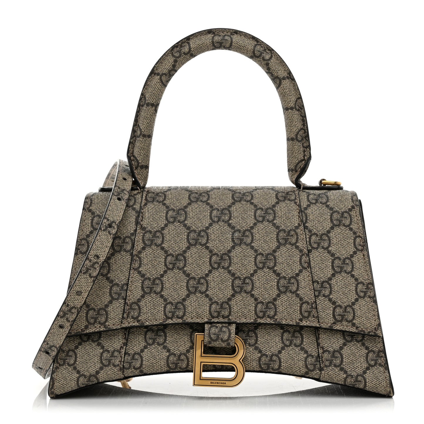 X GUCCI GG Supreme Monogram Small Hourglass Top Handle Bag Beige Ebony